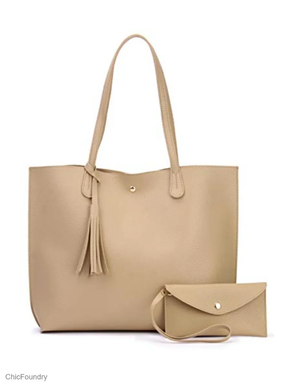Faux Leather Pebbled Tote Handbag Women Shoulder Bag Magnet Snap